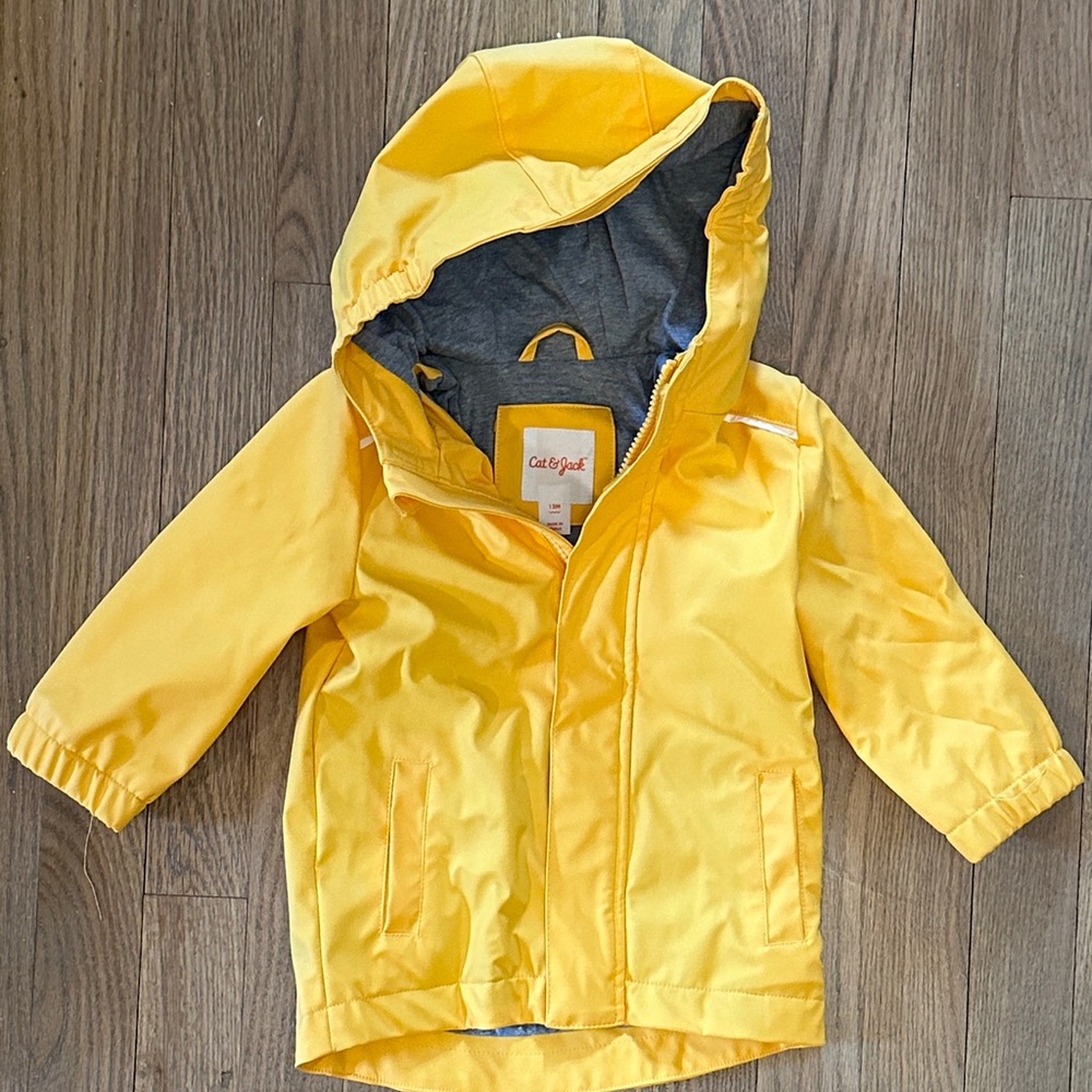Cat & Jack Bright Yellow Hooded Kids Raincoat